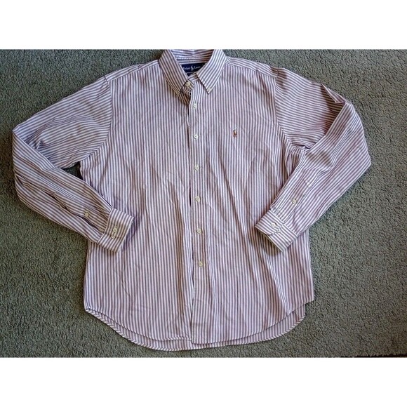 RALPH LAUREN Button Down Mens 16.5 Purple White Stripe Classic Preppy Pony VTG - Picture 1 of 6